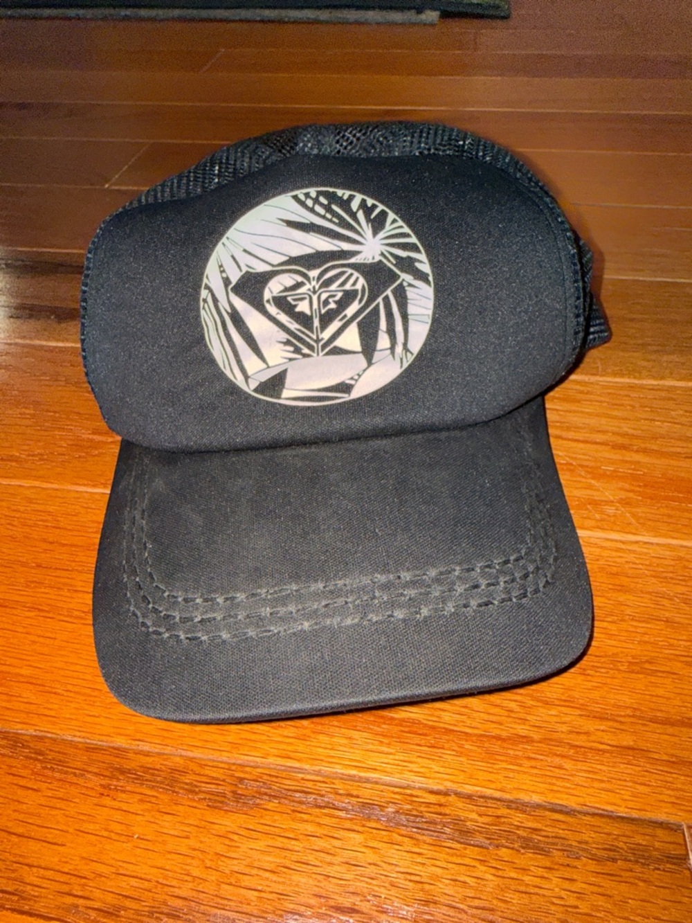 Roxy Black Trucker SnapBack Hat with White Graphic Emblem